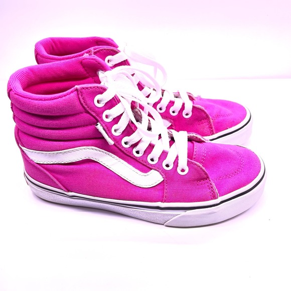 Vans Sk8-Hi High Top Sneakers Ws 5 Ms 3.5 Kids 3.5 Hot Pink Canvas White Stripe - Picture 3 of 9